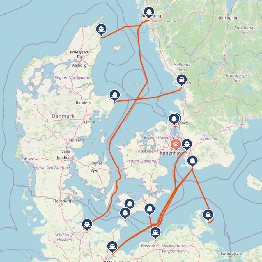 routekaart boten van nederland naar zweden